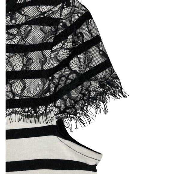 Elle Top Striped Jersey Lace Cap Sleeve Size XS Might Fit Size Small - Picture 7 of 15